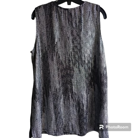 L/G 🖤Gothic Sparkly Evening Shimmery Metallic Black Silver Tank Top - Picture 5 of 8